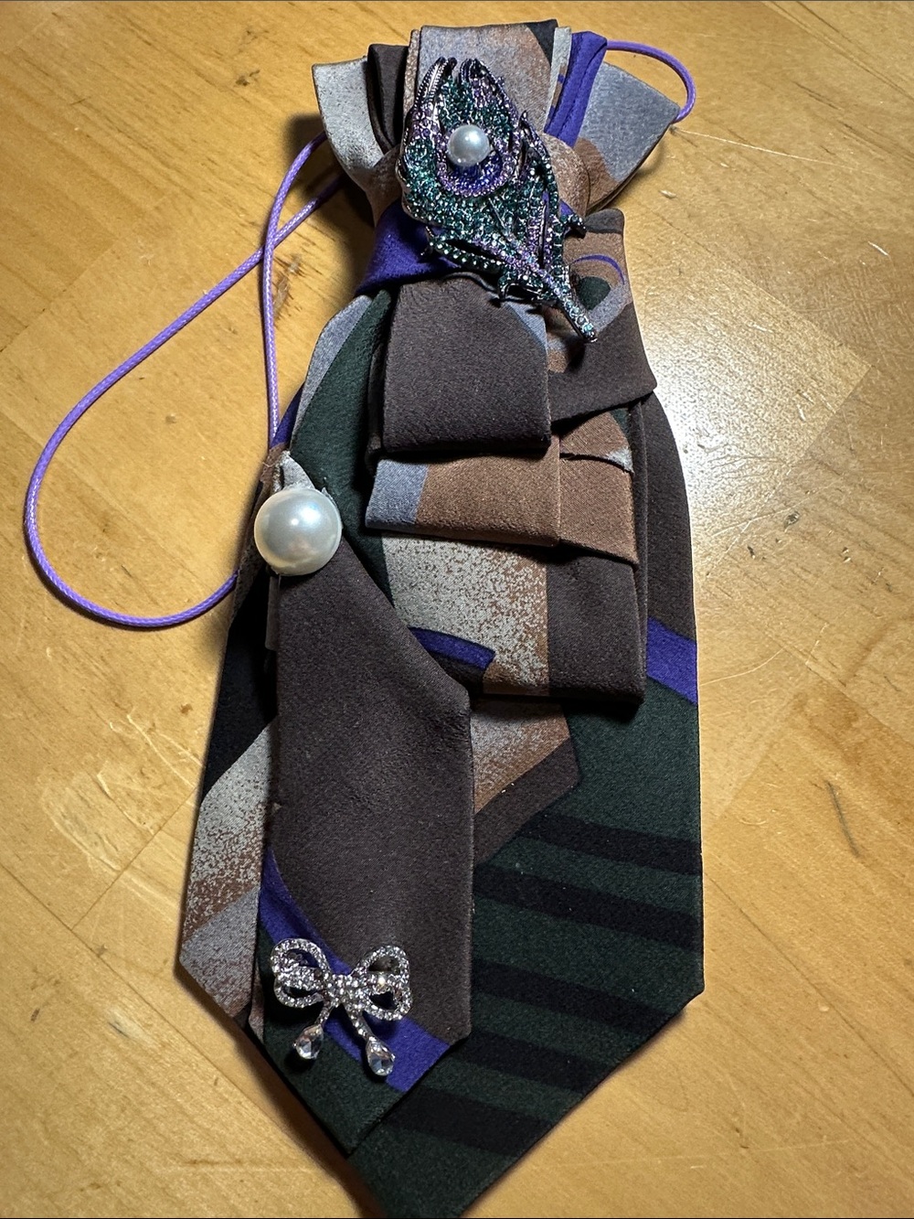 LDM Italian Necklace Tie Made in Italy with Purple, Brown & Green Accents